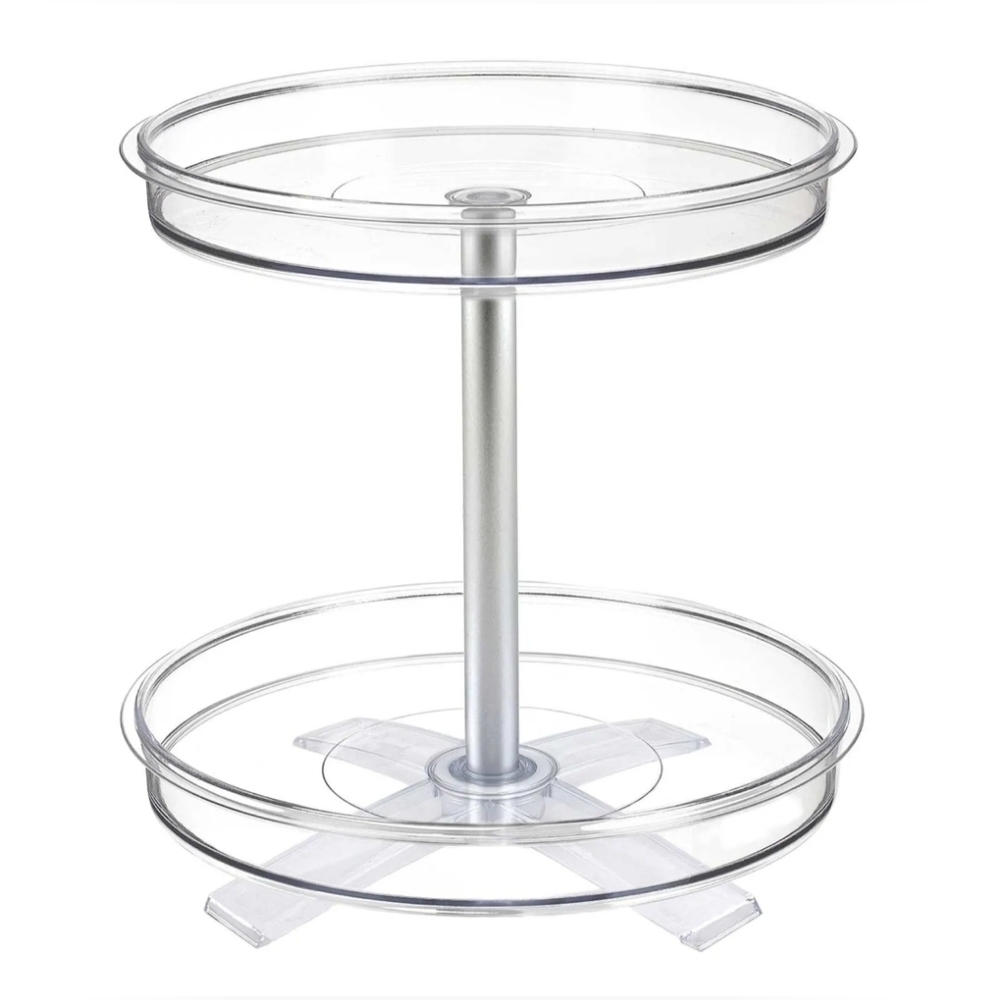 New Polder Spinner Caddy 2-Tier Organizing Storage Solution Dual Rotating Tables